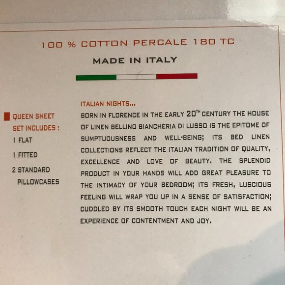 BELLINO ITALY Solid White Bed Sheets Cotton Percale QUEEN SHEET SET - Picture 4 of 4